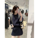 Tmall Quality Early Autumn Two Sets Of Tide Shawls Stacked With Korean Loose Long-Sleeved Edgy High-Waisted Rope Half-Dressed Woman