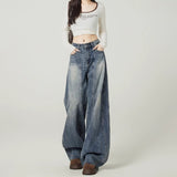 Vintage Blue Broad-Legged Jeans Women's Autumn Trend With A New Design High-Rise Hanging Scimiter Pants