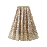 Fashion Shiny Leaf Embroidered Long Dress A Pended Net Yarn Dress 1888