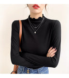 Half-High Collar Bottomed Bottoming Women's Spring And Autumn And Winter New White Long-Sleeved T-Shirt Wood In The Ear Of The Ocean High-End Coat