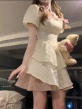 [Original Quality] New Korean Version Of The Fashion Waist Thin Short Sleeves With Bow Ponpong Dress Women Short