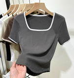 Black T-Shirt Women's Short-Sleeved Collar 2026 New Summer Color Niche Design Sense Hit The Bottom Of The Top Of The Shirt
