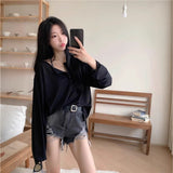 White Loose Long-Term T-Shirt Girl Summer 2025 New Lazy Wind Outside The Long-Sleeved Sunscreen Shirt Top