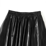 Vintage Relaxation PU Leather Tidal Lantern Skirt Women's Autumn Laziness Casual A Word Half-Body Balloon Skirt 5013