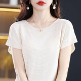 Tiansi 2026 Spring And Summer Women's New Lady Loose Temperament Beads Short-Sleeved T-Shirt Bottom Knitted Half-Sleeved Top