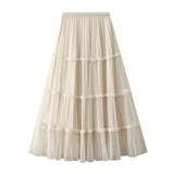 Fashion Temperament A-Word Fairy Net Yarn Half-Dress Woman 2025 Autumn New Big Swing Splicing Long Dress 8605
