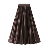 Korean Version Of The Thin Spring New Bright Face Luster High Waist 100 Folds A Word Showing Skinny Dress Half-Dress Skirt 6623