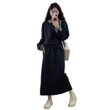Large-Size Gray Fake Two-Piece Jacket Half-Dress Two Sets Of Women's Autumn And Winter Fat Mm Thin Meat Casual Skirt Set