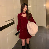 Christmas Red Annual Meeting Sisters Velvet Dress Autumn And Winter New Temperament Careful Machine Design Dress Dress Dress Dress Dress