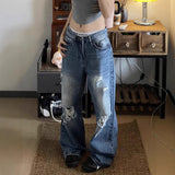 Street Hole-Breaking Retro Jeans Niche Straight-Tipped Beggars Pile Design Trendy Brand Thin Trousers