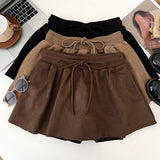 Vintage Fashion Simple Rope High Waist Thin Deer Skin Velvet Skirt Anti-Skin Short Skirt A-Skirt Women's Autumn Winter