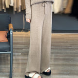 Pure Wool 2026 Autumn And Winter New Women's Pure Color High-Waist Wide Leg Pants Feel Loose Leisure Knitted Trousers