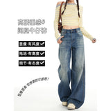 Vintage Blue-Legged Jeans Women 2026 New Summer High-Rise Loose Thin Babes Embroidered Straight Trousers