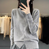 Wool Blended 2026 Autumn And Winter New Short Sweater Loose Round V Collar Solid Color Buckle Knitted Top Open Shirt Jacket
