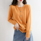 Wool Blended 2026 Autumn And Winter Women's New Pure Color Buckle Loose Collar Short Knitted Sweater Outside