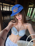Island Holiday Hot Girl Bikini Wearing A Female Summer Pure Desire Sling Dress Blue Broad Leg Pants Feel Two Sets
