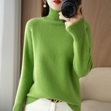 Wool Blended 2026 Autumn And Winter New Short Lady Korean Version Of High-Necked Loose Solid Color Knitted Bottom Sweater