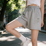 Casual Sports Shorts Female Embroidered Bear 2026 New Summer Student Loose Leisure Pants High Waist Girl Broad Leg Trousers