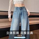 High-Rise Broad-Legged Jeans Women's Autumn And Winter 2025 New Thin Loose Scimits Straight Tube Drag Pants