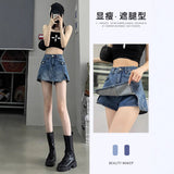 Open-Fork Denim Shorts Skirt Girls Spring And Summer Thin 2025 New High-Waisted Babes Small A Word Short Skirt
