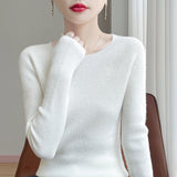 A Line Of Ready-On-Coat Wool Blended 2026 Autumn And Winter New Women's Short Loose Round Collar Solid Color With The Bottom Knitting Shirt