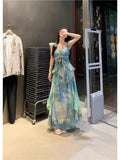 Forest Flotation Summer Vacation Sling Temperament Dress Women Summer Print Chiffon Skinny Dress